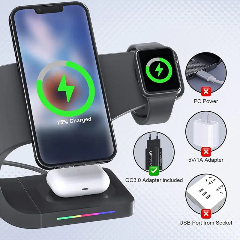 Triple Device Wireless Charging Hub